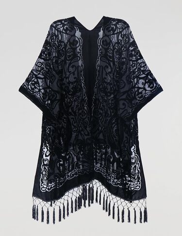 WeHello Women's Burnout Velvet Kimono Long Cardigan Cover Up with Tassel Rusty in Saudi Arabia