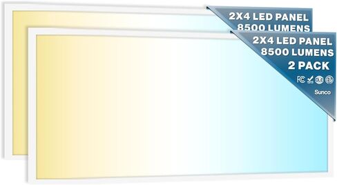 Sunco 2x4 LED لوحة مسطحة ضوء السقف المكتبي، 7500LM، ميزات قابلة للتحديد، 40W/50W/60W، 4000K/5000K/6000K، قابل للتعتيم (0-10V)، سطح أو حامل تعليق، مقاوم للغبار ETL 2 Pack in Kuwait