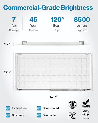 Sunco 2x4 LED لوحة مسطحة ضوء السقف المكتبي، 7500LM، ميزات قابلة للتحديد، 40W/50W/60W، 4000K/5000K/6000K، قابل للتعتيم (0-10V)، سطح أو حامل تعليق، مقاوم للغبار ETL 2 Pack in Kuwait