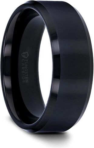 Infinity | Tungsten Rings for Men | Tungsten | Comfort Fit | Black Wedding Ring Band with Beveled Edges - 4mm to 12mm in Saudi Arabia
