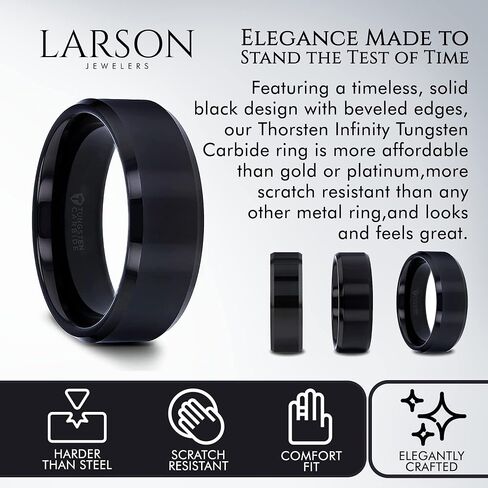 Infinity | Tungsten Rings for Men | Tungsten | Comfort Fit | Black Wedding Ring Band with Beveled Edges - 4mm to 12mm in Saudi Arabia