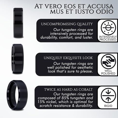 Infinity | Tungsten Rings for Men | Tungsten | Comfort Fit | Black Wedding Ring Band with Beveled Edges - 4mm to 12mm in Saudi Arabia