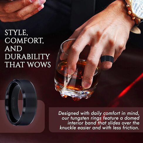 Infinity | Tungsten Rings for Men | Tungsten | Comfort Fit | Black Wedding Ring Band with Beveled Edges - 4mm to 12mm in Saudi Arabia