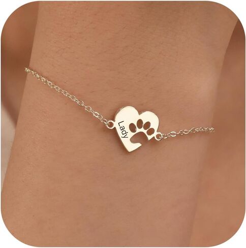 Personalized Dog Mom Gifts for Women Pet Name Bracelet with Heart Adjustable Pet Paw Gold Bracelets Memorial Gift for Pet Lover Birthday in Kuwait