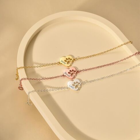 Personalized Dog Mom Gifts for Women Pet Name Bracelet with Heart Adjustable Pet Paw Gold Bracelets Memorial Gift for Pet Lover Birthday in Kuwait