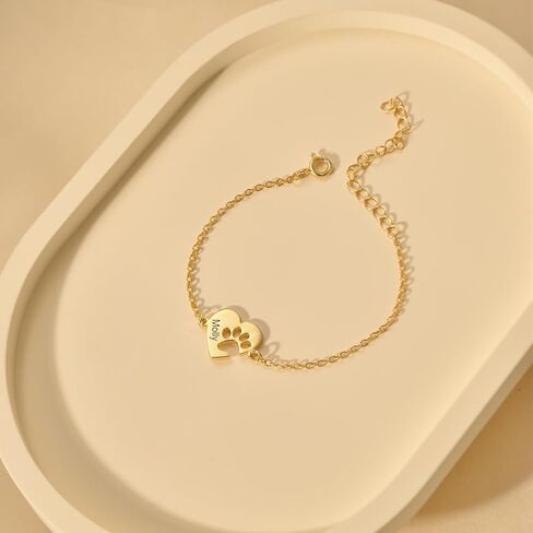 Personalized Dog Mom Gifts for Women Pet Name Bracelet with Heart Adjustable Pet Paw Gold Bracelets Memorial Gift for Pet Lover Birthday in Kuwait