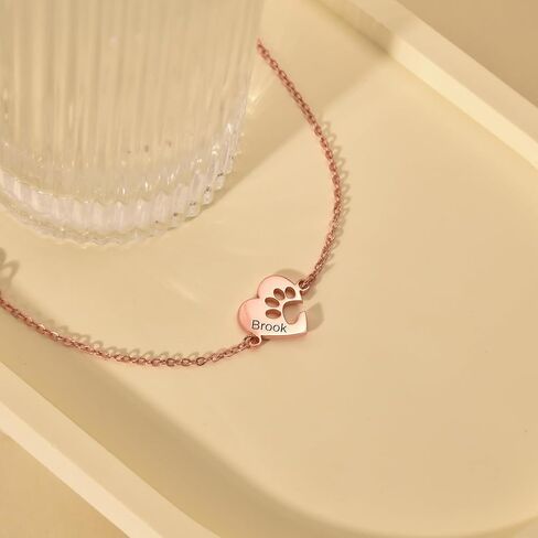 Personalized Dog Mom Gifts for Women Pet Name Bracelet with Heart Adjustable Pet Paw Gold Bracelets Memorial Gift for Pet Lover Birthday in Kuwait