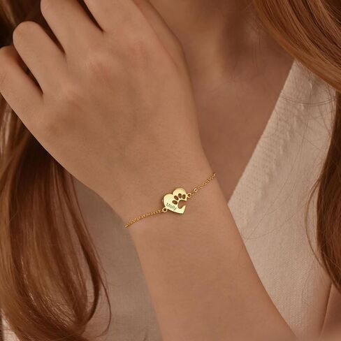 Personalized Dog Mom Gifts for Women Pet Name Bracelet with Heart Adjustable Pet Paw Gold Bracelets Memorial Gift for Pet Lover Birthday in Kuwait