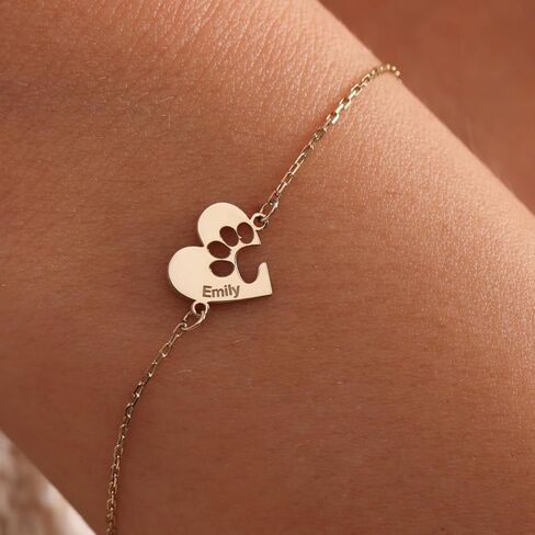 Personalized Dog Mom Gifts for Women Pet Name Bracelet with Heart Adjustable Pet Paw Gold Bracelets Memorial Gift for Pet Lover Birthday in Kuwait