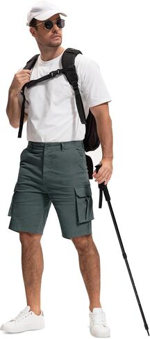 Men's Cargo Shorts 9" Inseam - Hiking Shorts Men with 7 Pockets, Breathable Cotton Mens Shorts for Gym Travel Outdoor in Saudi Arabia