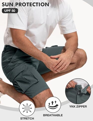 Men's Cargo Shorts 9" Inseam - Hiking Shorts Men with 7 Pockets, Breathable Cotton Mens Shorts for Gym Travel Outdoor in Saudi Arabia