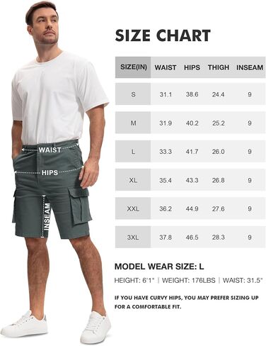 Men's Cargo Shorts 9" Inseam - Hiking Shorts Men with 7 Pockets, Breathable Cotton Mens Shorts for Gym Travel Outdoor in Saudi Arabia