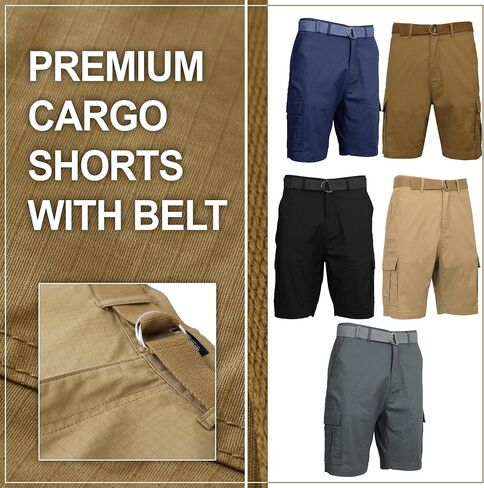 Galaxy by Harvic Men's Cotton Stretch Ripstop Cargo Shorts with Belt (Size 32-42) in Saudi Arabia
