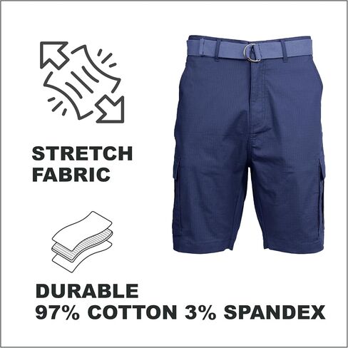 Galaxy by Harvic Men's Cotton Stretch Ripstop Cargo Shorts with Belt (Size 32-42) in Saudi Arabia