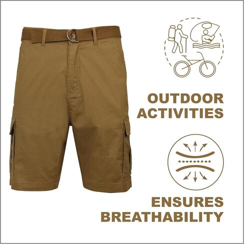 Galaxy by Harvic Men's Cotton Stretch Ripstop Cargo Shorts with Belt (Size 32-42) in Saudi Arabia