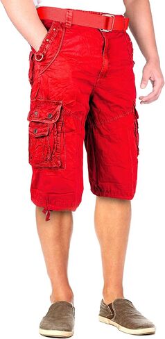 North 15 Men's Cargo Shorts, Belted Cotton Cargo Shorts for Men, Military Style Men Cargo Shorts with Pockets in Saudi Arabia