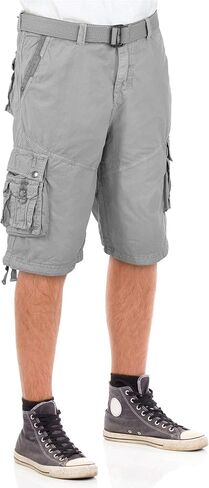 North 15 Men's Cargo Shorts, Belted Cotton Cargo Shorts for Men, Military Style Men Cargo Shorts with Pockets in Saudi Arabia
