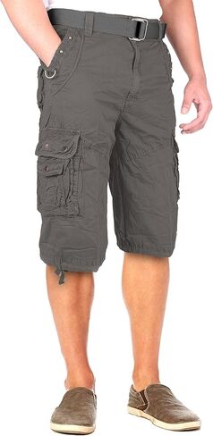 North 15 Men's Cargo Shorts, Belted Cotton Cargo Shorts for Men, Military Style Men Cargo Shorts with Pockets in Saudi Arabia