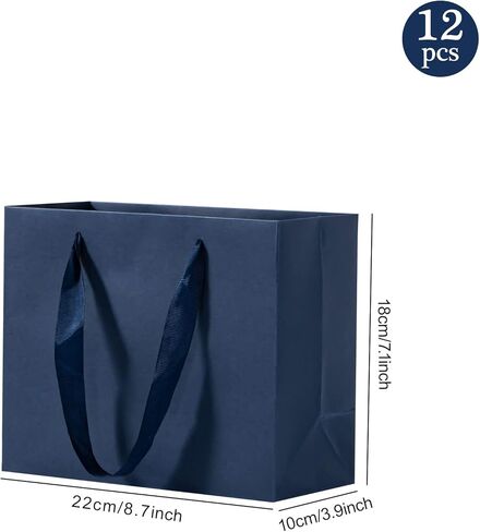 Umoonfine Navy Blue Gift Bags 12 Pack, 10.6x3.1x8.6 inches Navy Blue Shopping Bags Gift Wrap Bags Reusable Kraft Navy Blue Paper Bags with Handles Bulk for Shopping, Retail, Merchandise Business in Saudi Arabia