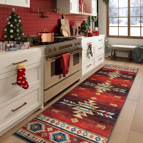 سجادة LIVEBOX غربية قابلة للغسل مقاس 8 × 10 - سجادة غرفة المعيشة من الأزتيك لعيد الميلاد، سجاد أحمر رقيق لغرفة النوم، سجادة مزرعة كبيرة سجادة جنوب غرب لمكتب غرفة الطعام، أحمر in Kuwait