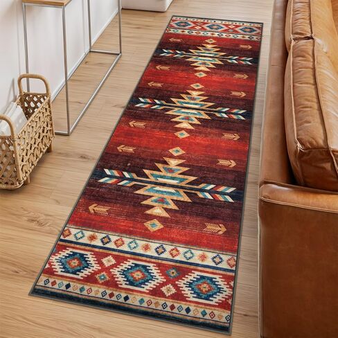 سجادة LIVEBOX غربية قابلة للغسل مقاس 8 × 10 - سجادة غرفة المعيشة من الأزتيك لعيد الميلاد، سجاد أحمر رقيق لغرفة النوم، سجادة مزرعة كبيرة سجادة جنوب غرب لمكتب غرفة الطعام، أحمر in Kuwait