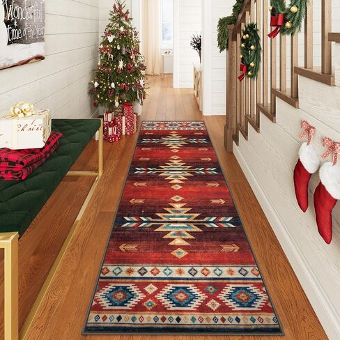 سجادة LIVEBOX غربية قابلة للغسل مقاس 8 × 10 - سجادة غرفة المعيشة من الأزتيك لعيد الميلاد، سجاد أحمر رقيق لغرفة النوم، سجادة مزرعة كبيرة سجادة جنوب غرب لمكتب غرفة الطعام، أحمر in Kuwait