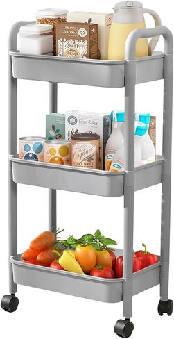3 Tier Utility Rolling Cart with Handle, Multifunctional Storage Organizer Rolling Carts with Wheels for Bathroom Office Living Room (Green) in Kuwait