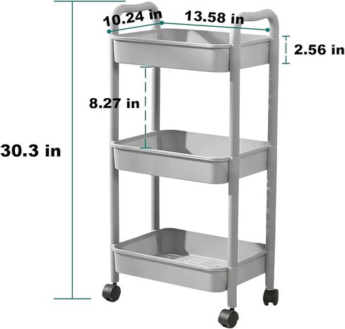 3 Tier Utility Rolling Cart with Handle, Multifunctional Storage Organizer Rolling Carts with Wheels for Bathroom Office Living Room (Green) in Kuwait