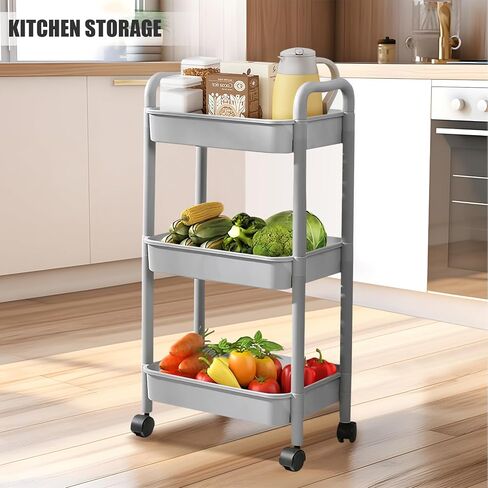 3 Tier Utility Rolling Cart with Handle, Multifunctional Storage Organizer Rolling Carts with Wheels for Bathroom Office Living Room (Green) in Kuwait