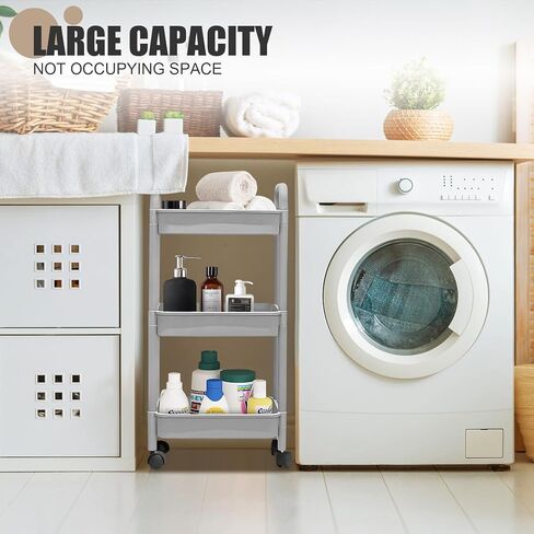 3 Tier Utility Rolling Cart with Handle, Multifunctional Storage Organizer Rolling Carts with Wheels for Bathroom Office Living Room (Green) in Kuwait