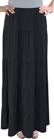 BABY O Women's Tiered Boho Gypsy Long Maxi Skirt Elastic Waist in Saudi Arabia