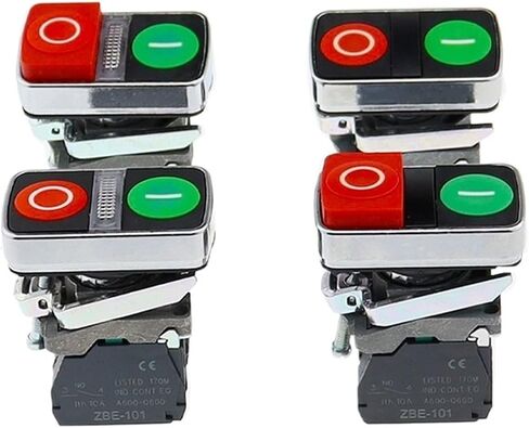 1PCS XB4 Metal Button Switch Series Dual Button Switch ابدأ إيقاف الشكل المعدني مع الضوء 1NO1NC (مع LAMP2،220V) in Saudi Arabia
