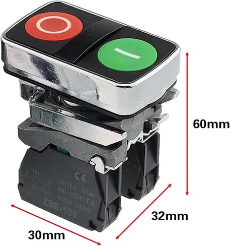 1PCS XB4 Metal Button Switch Series Dual Button Switch ابدأ إيقاف الشكل المعدني مع الضوء 1NO1NC (مع LAMP2،220V) in Saudi Arabia