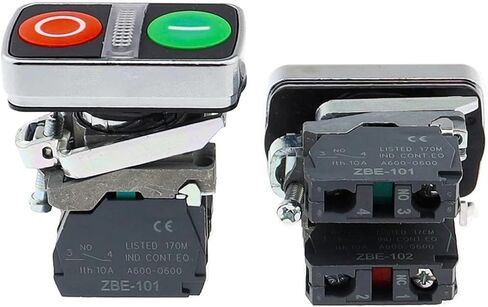 1PCS XB4 Metal Button Switch Series Dual Button Switch ابدأ إيقاف الشكل المعدني مع الضوء 1NO1NC (مع LAMP2،220V) in Saudi Arabia
