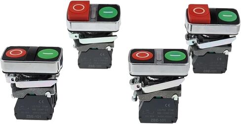 1PCS XB4 Metal Button Switch Series Dual Button Switch ابدأ إيقاف الشكل المعدني مع الضوء 1NO1NC (مع LAMP2،220V) in Saudi Arabia