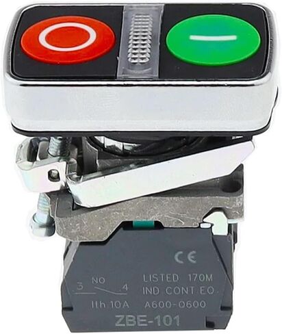 1PCS XB4 Metal Button Switch Series Dual Button Switch ابدأ إيقاف الشكل المعدني مع الضوء 1NO1NC (مع LAMP2،220V) in Saudi Arabia