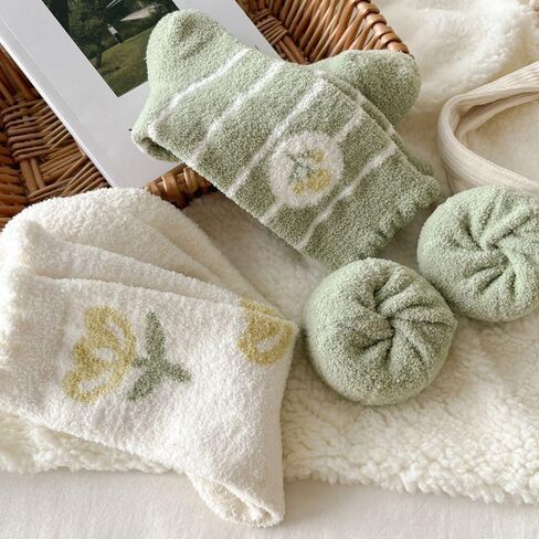 Kelabia 3 Pair Winter Bear Floral Fuzzy Socks, Thick Fluffy Thermal Sleeping Slipper Cute Socks Stocking Fall Clothes Stuff in Saudi Arabia