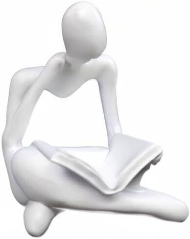 تمثال مفكر القراءة المرأة التمييز الملخص للفن النحت ديكور المنزل ديكور ديكور أبيض حديثة التماثيل المفكر الأبيض لرفوف غرفة المعيش in Kuwait