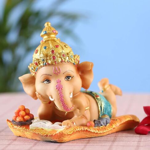 TIED RIBBONS Ganesh Idol for Home | Resin, 5 inch | Handmade Figurine Hindu Decor Ganesha Statues for Office Decoration | Ganesh Chaturthi Decoration Items | Ganesh Decorations for Home in Saudi Arabia
