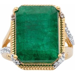 PalmBeach Yellow Gold-plated Sterling Silver Emerald Cut Genuine Green Emerald and Round Genuine Topaz Split Shank Ring Sizes 6-10 in Kuwait