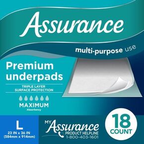 Assu.Rance Maximum Absorbency Unisex Premium Underpad, L, 18 Count (Pack of 1) in Kuwait