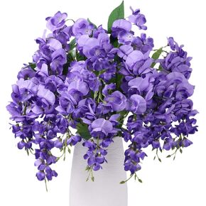 Fake Flowers Indoor Plants, 2Pcs White Hanging Wisteria Decoration, UV & Fading Resistant, Wedding Bouquets, Spring Decor for Kitchen Living Room Bathroom Centerpiece Table in Kuwait