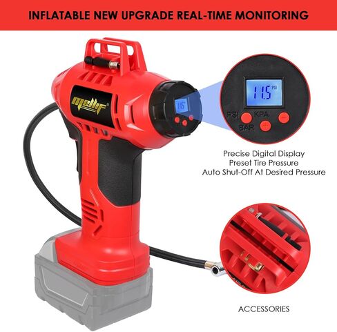 ضاغط هواء منفاخ الإطارات، متوافق مع بطارية ديوالت 20 فولت بحد أقصى، مضخة هواء كهربائية محمولة لاسلكية 160 رطل لكل بوصة مربعة مع بطارية وشاحن ميليف 20 فولت، مقياس ضغط رقمي للسيارة والدراجة والكرة الرياضية in Kuwait