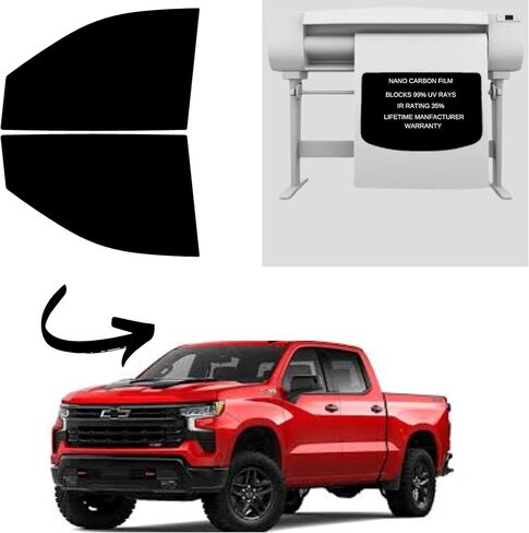 Premium Nano Carbon Professional Window Tint Fits Chevy 1500 Truck 2019-2025 Windows Precut to Factor for أقصى قدر من الحد من الحرارة والخصوصية (20 ٪ الظل) in Kuwait