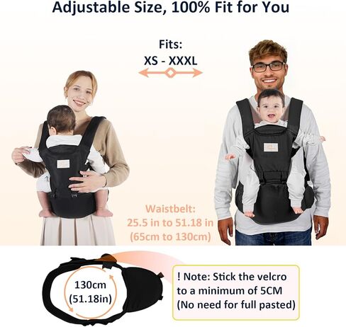 حاملة الأطفال، حاملة الأطفال 6 في 1 من حديثي الولادة إلى الأطفال الصغار، حاملة الأطفال الأمامية والخلفية مقاس واحد يناسب الجميع، قابلة للتعديل مع مقعد الورك لحديثي الولادة والرضع والأطفال الصغار، أسود in Kuwait