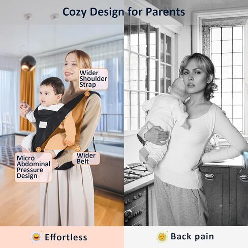 حاملة الأطفال، حاملة الأطفال 6 في 1 من حديثي الولادة إلى الأطفال الصغار، حاملة الأطفال الأمامية والخلفية مقاس واحد يناسب الجميع، قابلة للتعديل مع مقعد الورك لحديثي الولادة والرضع والأطفال الصغار، أسود in Kuwait