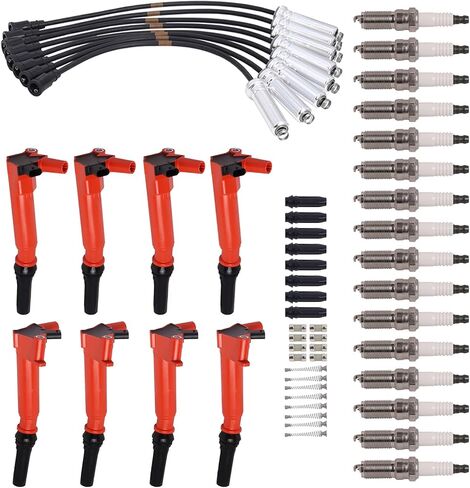 مجموعة ENA من 8 حزمة لفائف الإشعال الأحمر والأحمر اليمنى مع 16 Platinum Spark Clop Set مجموعة متوافقة مع Ford F-250 F-350 E-350 E-450 Super Duty 2018 2019 2020 6.2L V8 استبدال UF834 UF865 in Kuwait