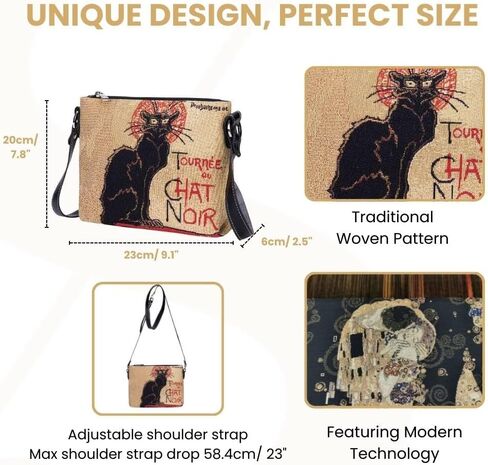 Signare Tapestry Crossbody Bag Shoulder Purse for Women In Theophile Steinlen Le Chat Noir Design (XB02-ART-TS-CHAT) in Saudi Arabia