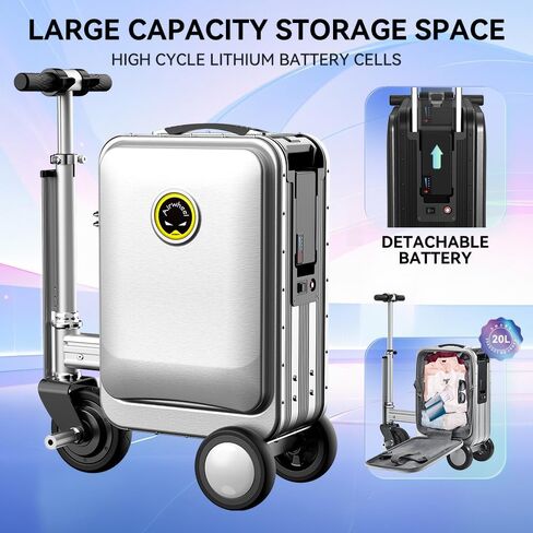 SE3S Smart Riding Luggage Electric Suitcase Scooter with Removable Battery (silver) in Saudi Arabia