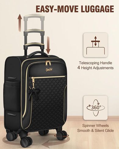 حمل على الأمتعة 22x14x9 شركة طيران معتمدة ، حقيبة Softside بحجم 20 بوصة مع 4 أجهزة كمبيوتر ، أمتعة خفيفة الوزن للنساء مع قفل TSA و 4 عجلات من الدوار ، حقائب حمل جانبية ناعمة للسفر ، الأسود in Kuwait